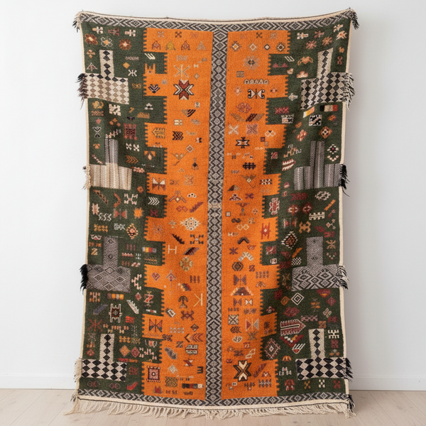 Green & Orange Rug – 235 × 165 cm (93” × 65”)